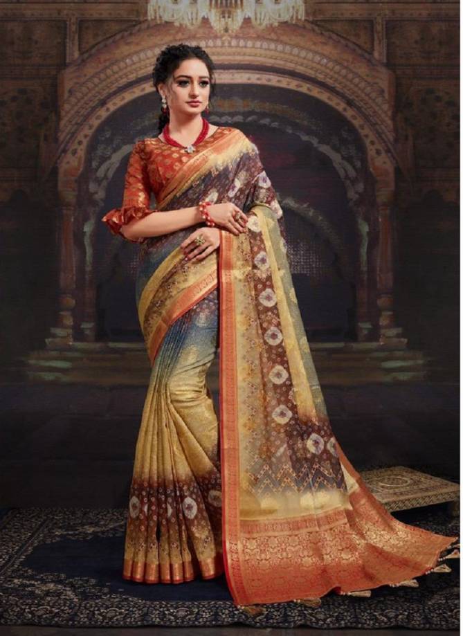 Nari Padmavati Latest Fancy Exclusive Designer Party Wear Bandej Digital Print Chanderi Jacquard Saree Collection